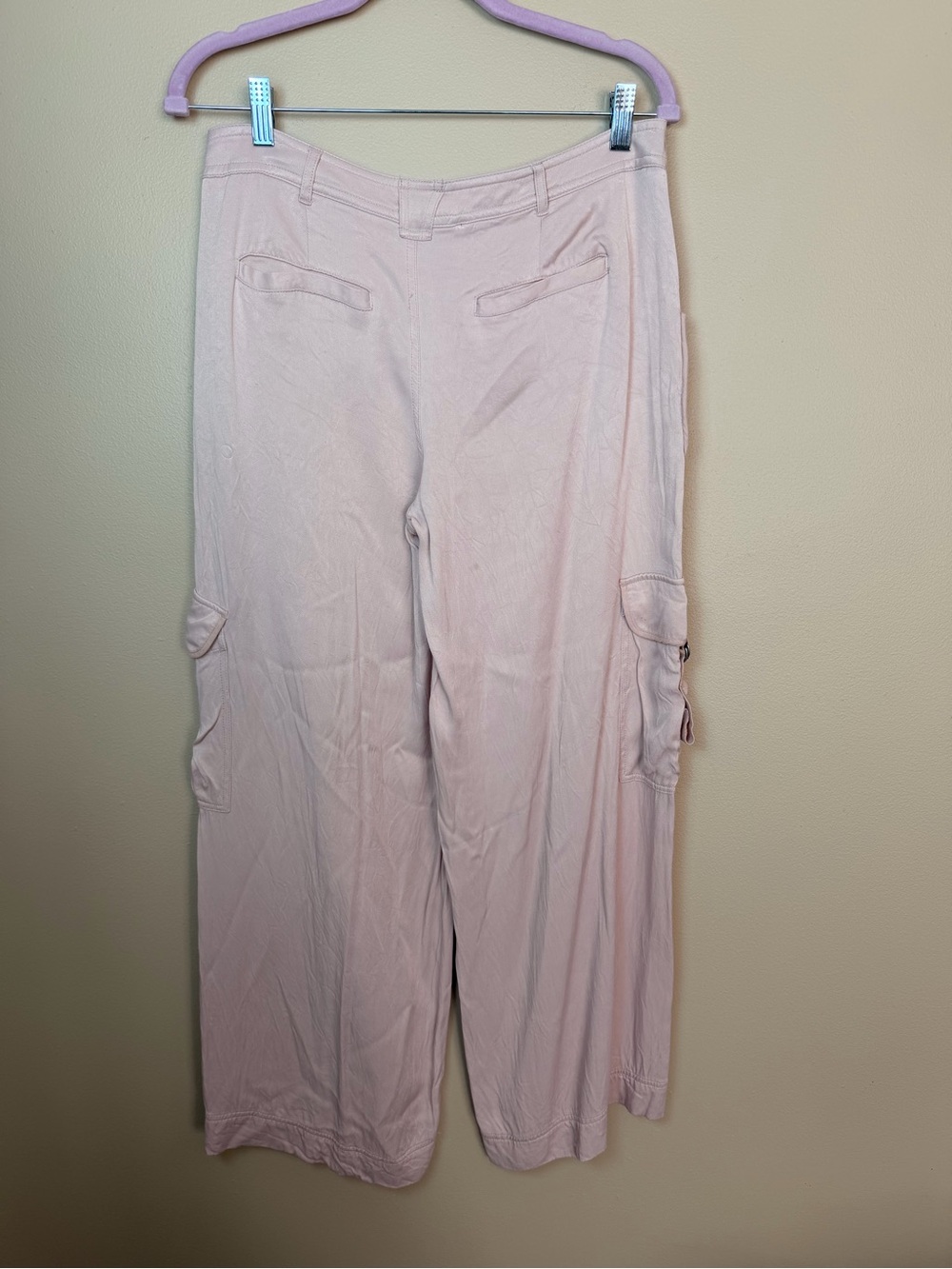 Anthropologie Pink Wide Leg Cargo Pants High Rise 100% Viscose Size 4 - Picture 5 of 9